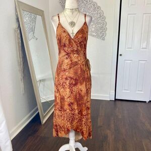Bebe Orange Red Early 2000's Whimsygoth Bohemian Asymmetric Wrap Dress S